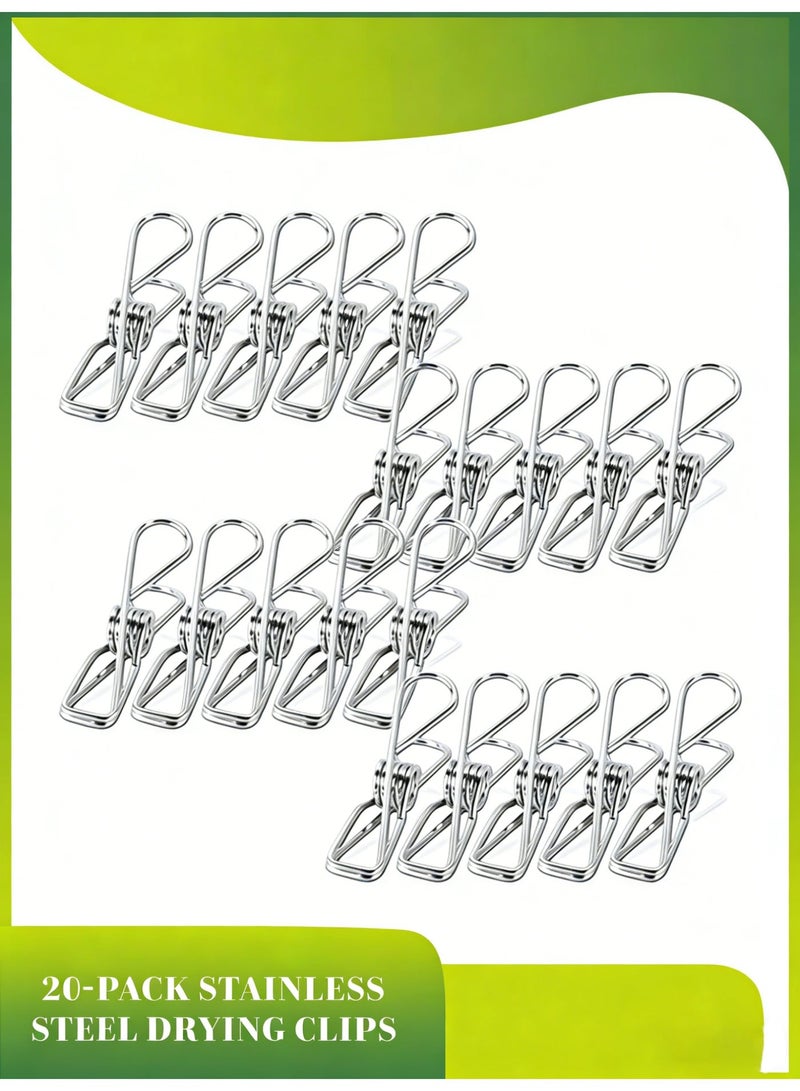 Clothes Pins Pegs, 20 Pieces Stainless Steel Windproof Laundry Hanging Wire Clips for Home Blanket Towel Clothes, 6.5cm/2.56 Inch (Silver) - Image 1