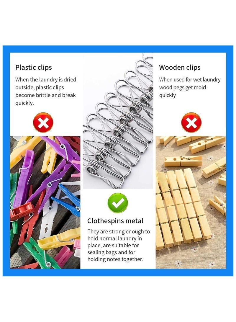 Clothes Pins Pegs, 20 Pieces Stainless Steel Windproof Laundry Hanging Wire Clips for Home Blanket Towel Clothes, 6.5cm/2.56 Inch (Silver) - Image 4