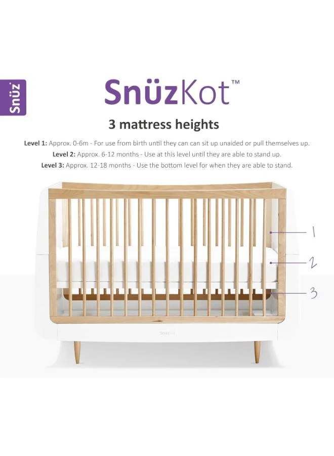سنوز Kot Skandi Cot Bed For Infant And Baby/Kids/Toddler, Easily Convert To Toddler Bed, Made of Sustainably Sourced Wood, Suitable From 0 To 10 Years (W72 X L133Cm X H89Cm) - Natural