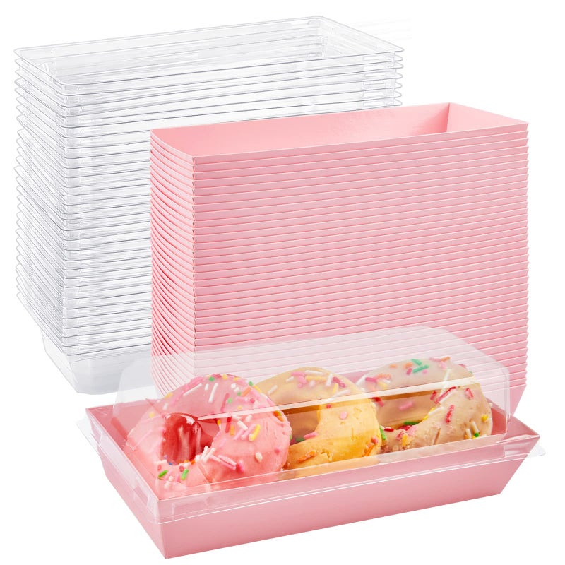 Ocmoiy Rectangle Charcuterie Boxes with Clear Lids, 100 Pack Pink Bakery Boxes, Cookie Boxes, Small Treat Boxes for Pastry, Sandwich, Cupcakes, Strawberries, Dessert To Go - Image 1