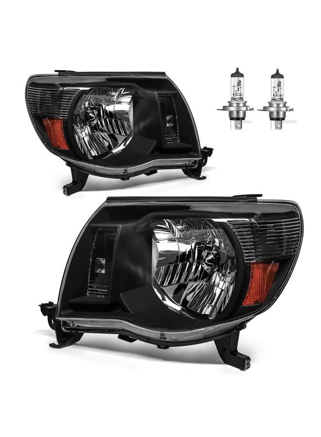 ROADEAL Headlights W/Bulbs for 2005 2006 2007 2008 2009 2010 2011 Toyota Tacoma Halogen Headlamp Replacement Driver & Passenger Side - Image 1