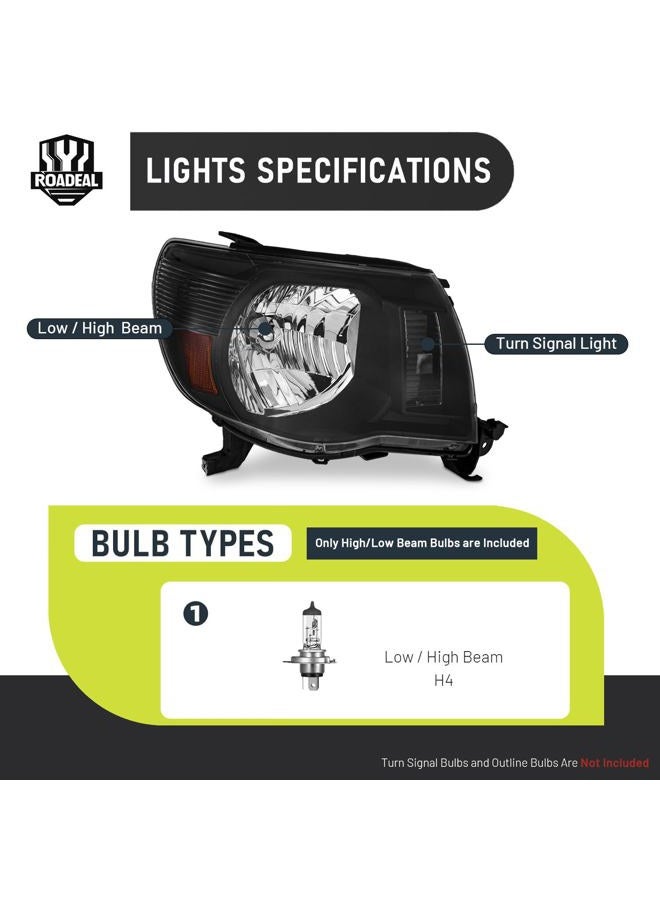 ROADEAL Headlights W/Bulbs for 2005 2006 2007 2008 2009 2010 2011 Toyota Tacoma Halogen Headlamp Replacement Driver & Passenger Side - Image 3
