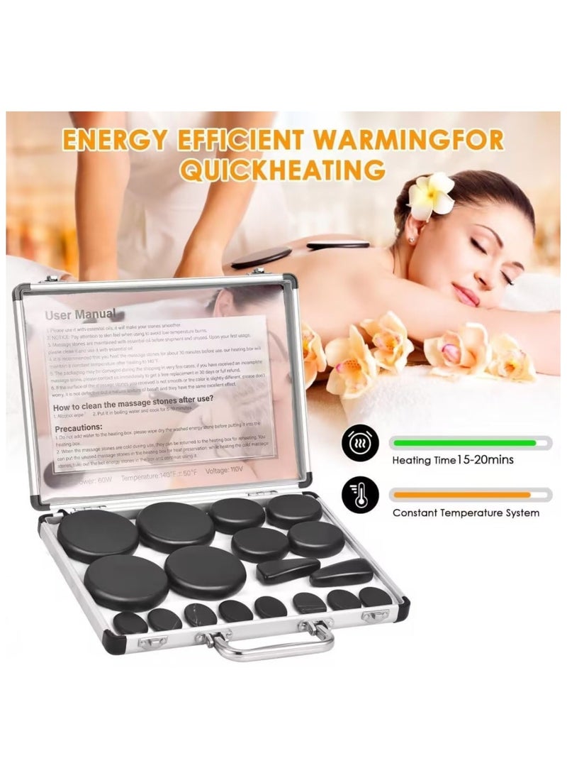 Ru syanl Hot Stones Massage Set 18 Pcs Energy Stones With Heating Box Massage Stones for Professional  - Image 2
