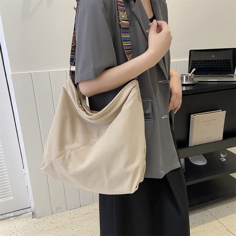 JARKJARD Women Corduroy Tote Bag Large Shoulder Hobo Bag for Women Boho Casual Handbag Purse(Khaki) - Image 3