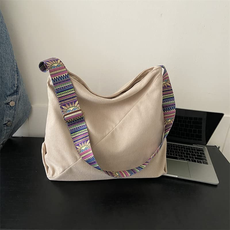 JARKJARD Women Corduroy Tote Bag Large Shoulder Hobo Bag for Women Boho Casual Handbag Purse(Khaki) - Image 5
