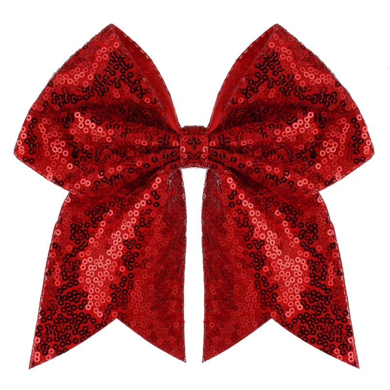 ZOLYCO Large Glitter Cheer Bows Clips, Jumbo Big 7 Inch Cheerleading Sequin Hair Bow Hair Accessories for Teens Girls Football Sports Cheerleader Outfit Uniform (Red) - Image 1