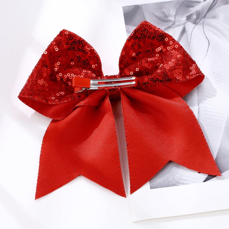 ZOLYCO Large Glitter Cheer Bows Clips, Jumbo Big 7 Inch Cheerleading Sequin Hair Bow Hair Accessories for Teens Girls Football Sports Cheerleader Outfit Uniform (Red) - Image 5
