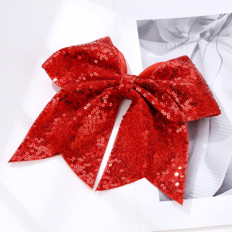 ZOLYCO Large Glitter Cheer Bows Clips, Jumbo Big 7 Inch Cheerleading Sequin Hair Bow Hair Accessories for Teens Girls Football Sports Cheerleader Outfit Uniform (Red) - Image 4