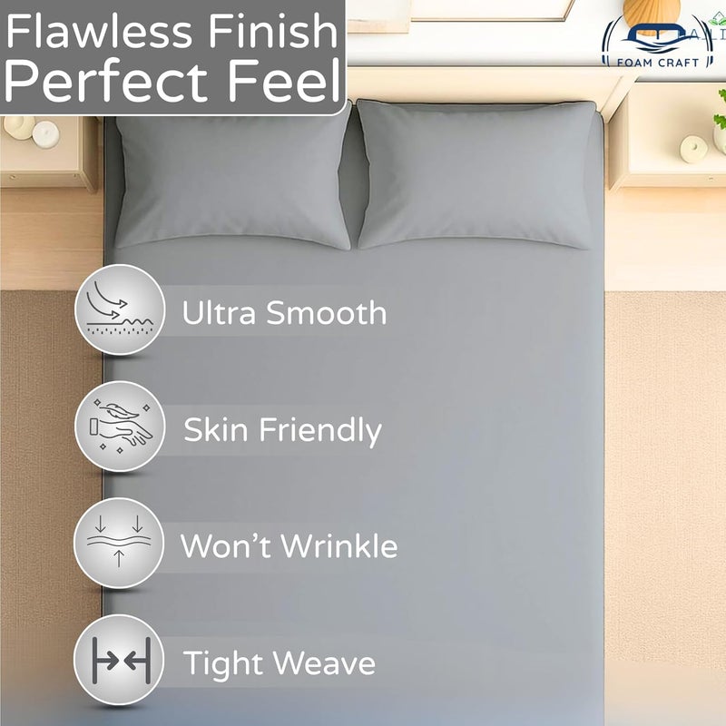 FOAM CRAFT 3 Piece Fitted Sheet Set - Queen Size Light Grey Cotton Bedding - Image 4