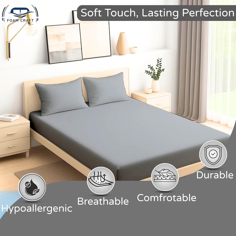 FOAM CRAFT 3 Piece Fitted Sheet Set - Queen Size Light Grey Cotton Bedding - Image 3