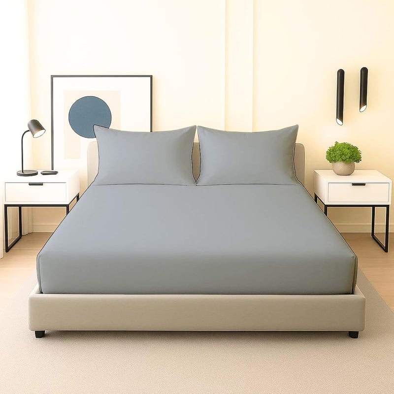 FOAM CRAFT 3 Piece Fitted Sheet Set - Queen Size Light Grey Cotton Bedding - Image 1