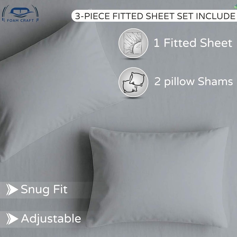 FOAM CRAFT 3 Piece Fitted Sheet Set - Queen Size Light Grey Cotton Bedding - Image 5