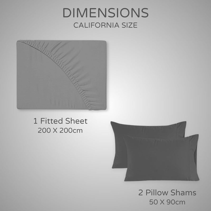 FOAM CRAFT 3 Piece Fitted Sheet Set - Queen Size Light Grey Cotton Bedding - Image 2