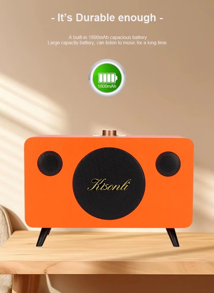 Kisonli G103 Classic Music Speaker – 20W Power – Clear Sound – 1800mAh Battery – Supports TF Card/U Disk/AUX-ORANGE - Image 5