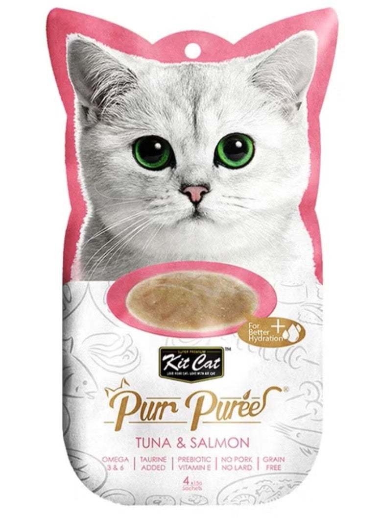 Kit Cat Mashed cat food packs bear bury with tuna and salmon in 4 packs, 15g