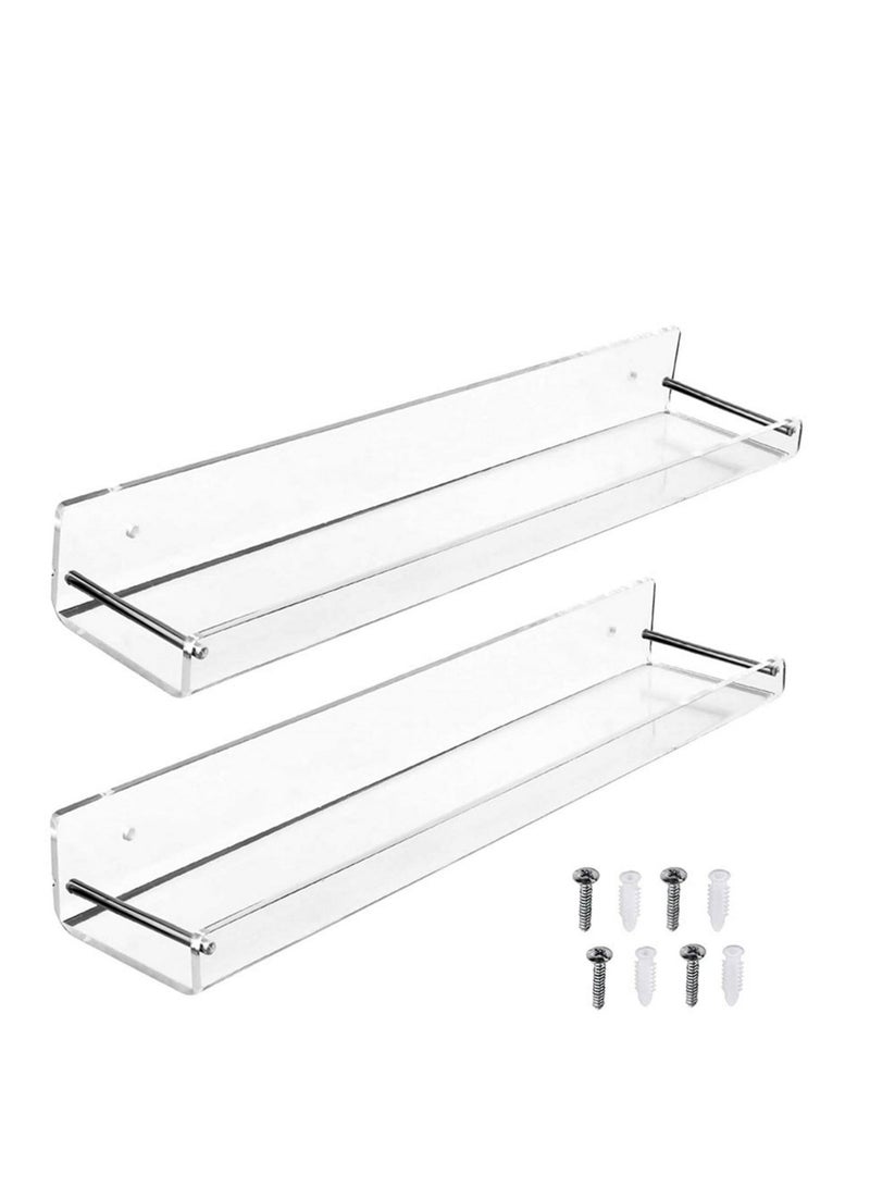 SYOSI 2 Pack Acrylic Floating Shelves, 15" L x 3.25" W, Clear Bathroom Wall Shelf Bookshelves, Invisible Display for Office Bedroom Small Gap Allows Water to Escape Free Screws Drill Bit (Medium) - Image 1