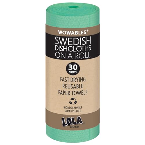 LOLA Swedish Dishcloths on a Roll 30 Pack Absorbent Eco Friendly Cellulose Sponge Dish Cloths Reusable Paper Towels 11 x 10 Made in Germany