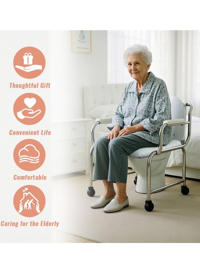 vocheer Bedside Commode Cushion, Seniors Portable Seat Cushion for Toilet/Shower/Bedside, Universal Fit Commode Padded Seat for Elderly, Seats Pad Cover Toilet Seats 17x17 with Fixing Straps  - Image 5