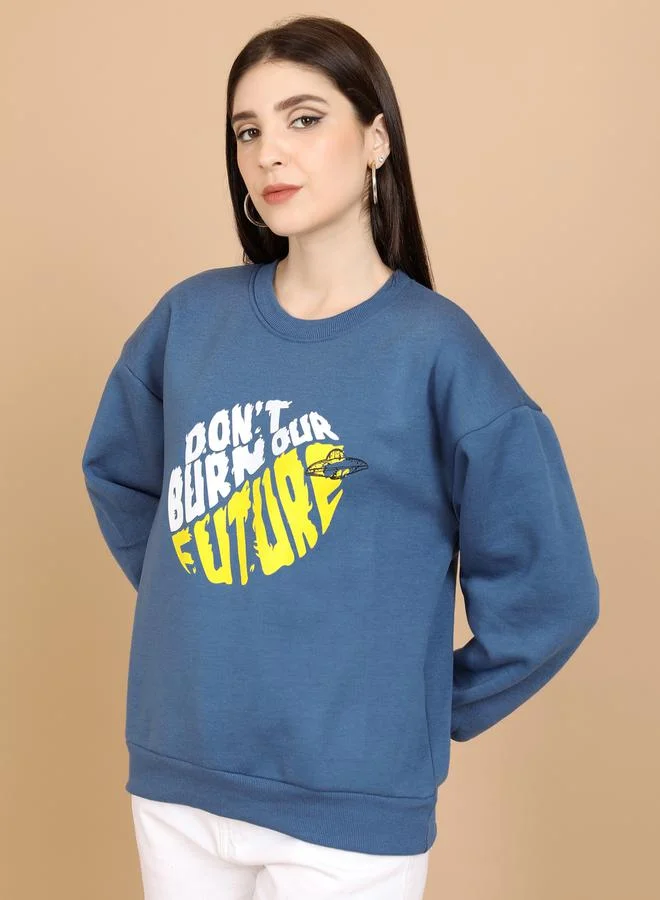 Tokyo Talkies Graphic Print Round Neck Oversized Sweatshirt
