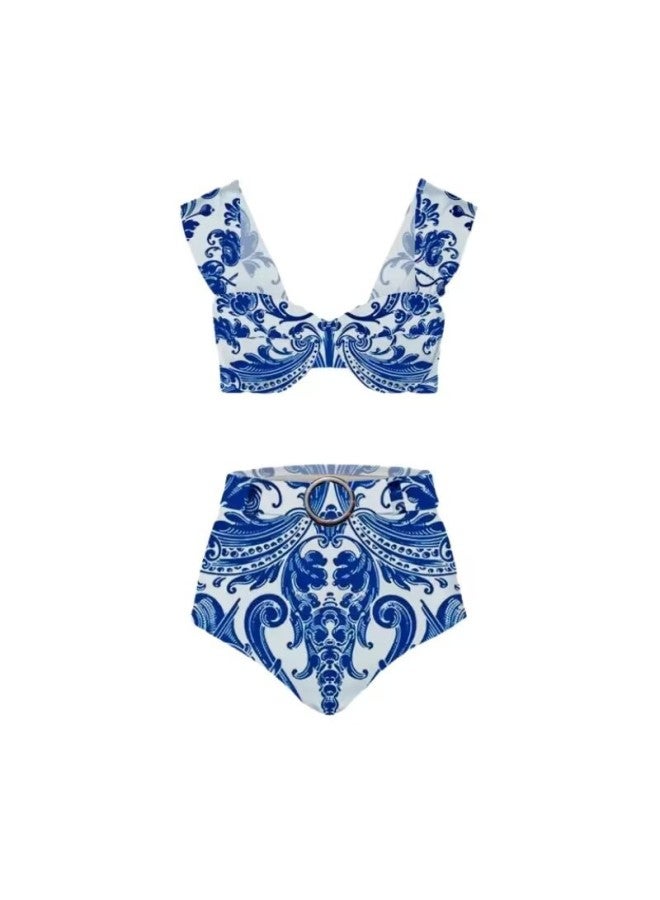 Loquat 2024 Langqi Women's Swimsuit Blue And White Porcelain Printed Three-piece Split Swimsuit Women's In Stock-Color:Three-piece Suit- - Image 3