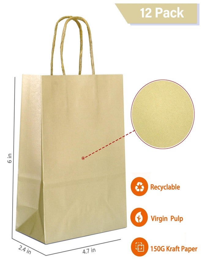 AZOWA Bronzing Gold Gift Bags Mini Kraft Paper Bags with Handles (4.7 x 2.4 x 6 in, Gold, 12 Pcs) - Image 2