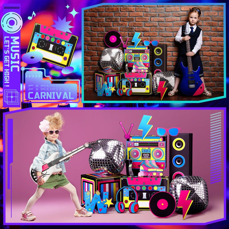 Saypacck 14 Pcs 80s 90s Party Decorations Hip Hop Favor Set Large Paper Boombox Boxes Novelty Treat Boxes Boom Cassette for Retro 1980s 1990s Theme Birthday Neon Disco Music Party Supplies - Image 5