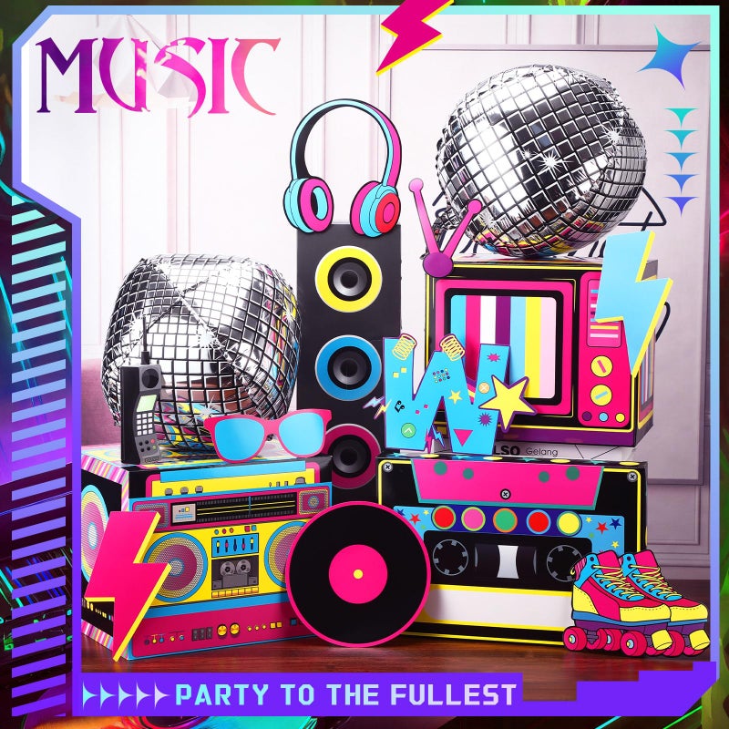 Saypacck 14 Pcs 80s 90s Party Decorations Hip Hop Favor Set Large Paper Boombox Boxes Novelty Treat Boxes Boom Cassette for Retro 1980s 1990s Theme Birthday Neon Disco Music Party Supplies - Image 4