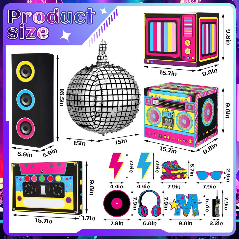 Saypacck 14 Pcs 80s 90s Party Decorations Hip Hop Favor Set Large Paper Boombox Boxes Novelty Treat Boxes Boom Cassette for Retro 1980s 1990s Theme Birthday Neon Disco Music Party Supplies - Image 2