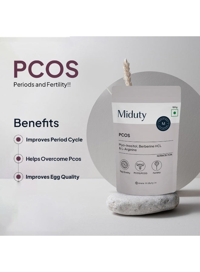 Miduty PCOS Supplement Myo Inositol 1000 mg | Helps in Hormonal Balance, Menstrual Cycle and Irregular Periods - 150 Gram, Powder - Image 2