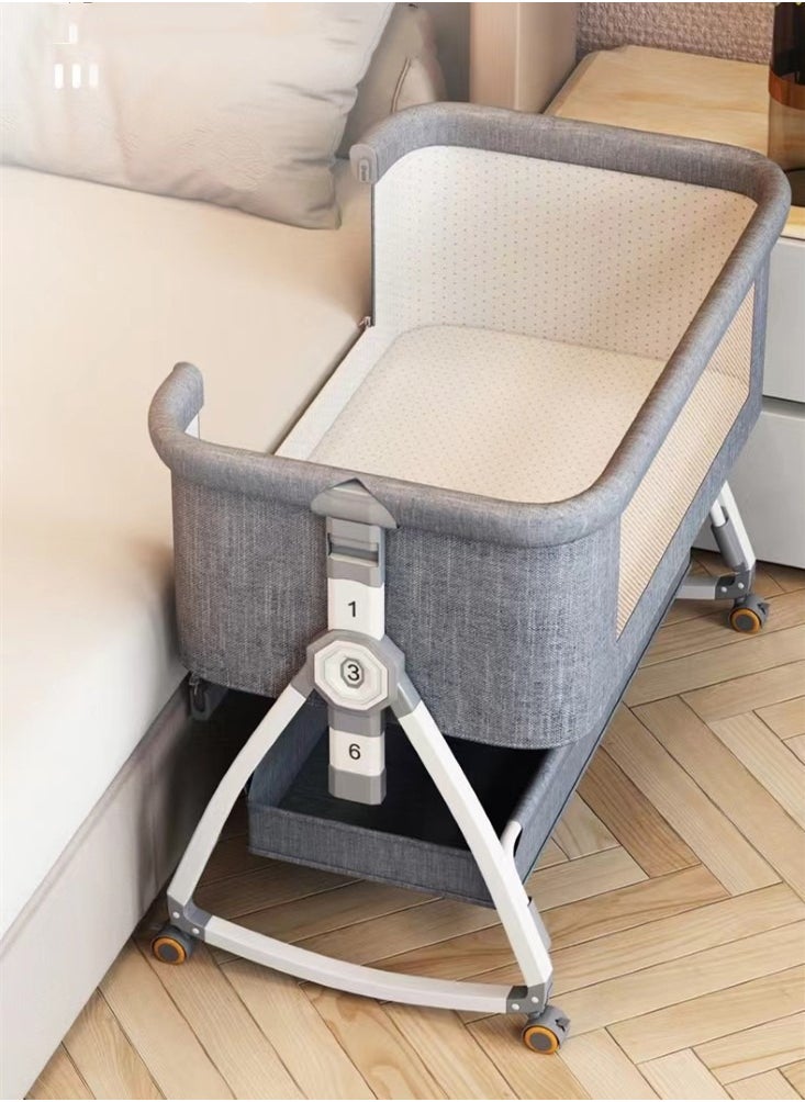 Kutis - 1-Piece Baby Bassinet Bedside Sleeper Bedside Crib Easy Folding Portable Crib Travel Baby Bed with Adjustable Height and Mattress Grey 90x50x83 cm - Image 1