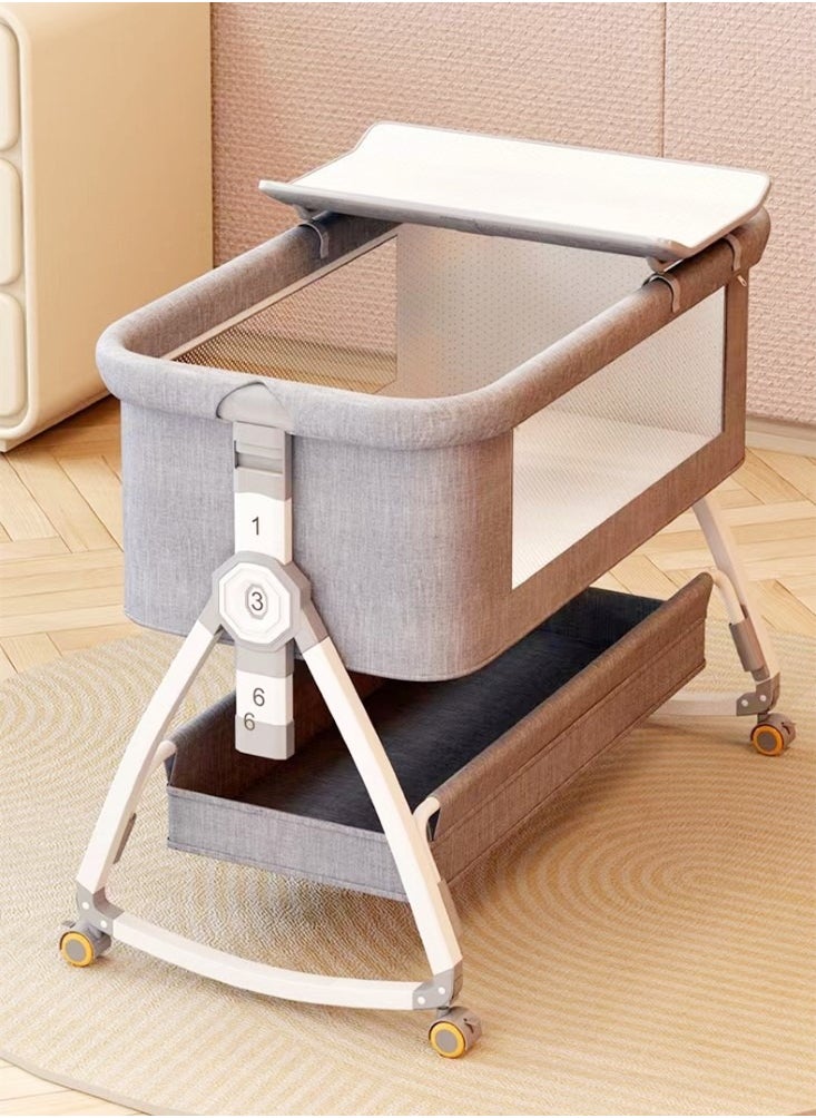 Kutis - 1-Piece Baby Bassinet Bedside Sleeper Bedside Crib Easy Folding Portable Crib Travel Baby Bed with Adjustable Height and Mattress Grey 90x50x83 cm - Image 1