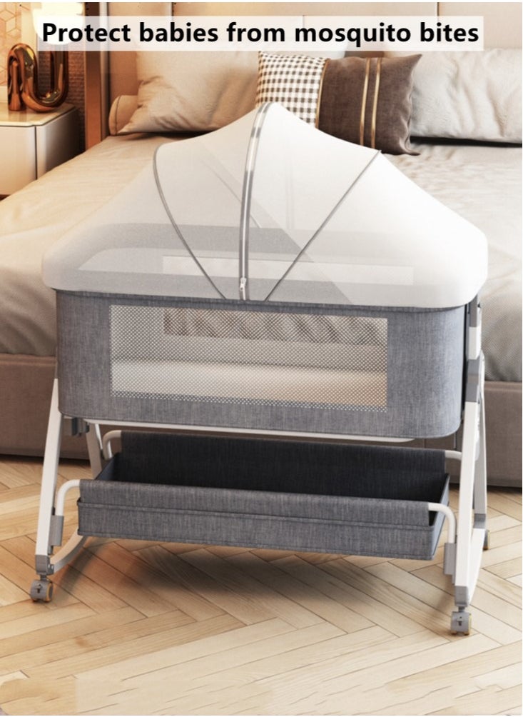 Kutis - 1-Piece Baby Bassinet Bedside Sleeper Bedside Crib Easy Folding Portable Crib Travel Baby Bed with Adjustable Height and Mattress Grey 90x50x83 cm - Image 1