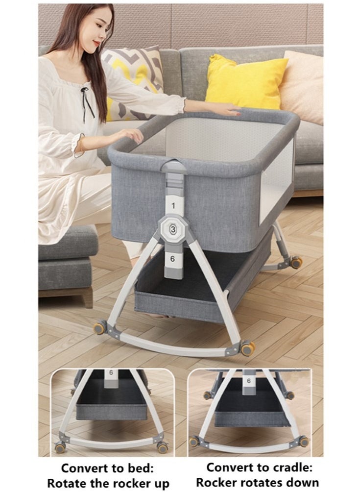 Kutis - 1-Piece Baby Bassinet Bedside Sleeper Bedside Crib Easy Folding Portable Crib Travel Baby Bed with Adjustable Height and Mattress Grey 90x50x83 cm - Image 1