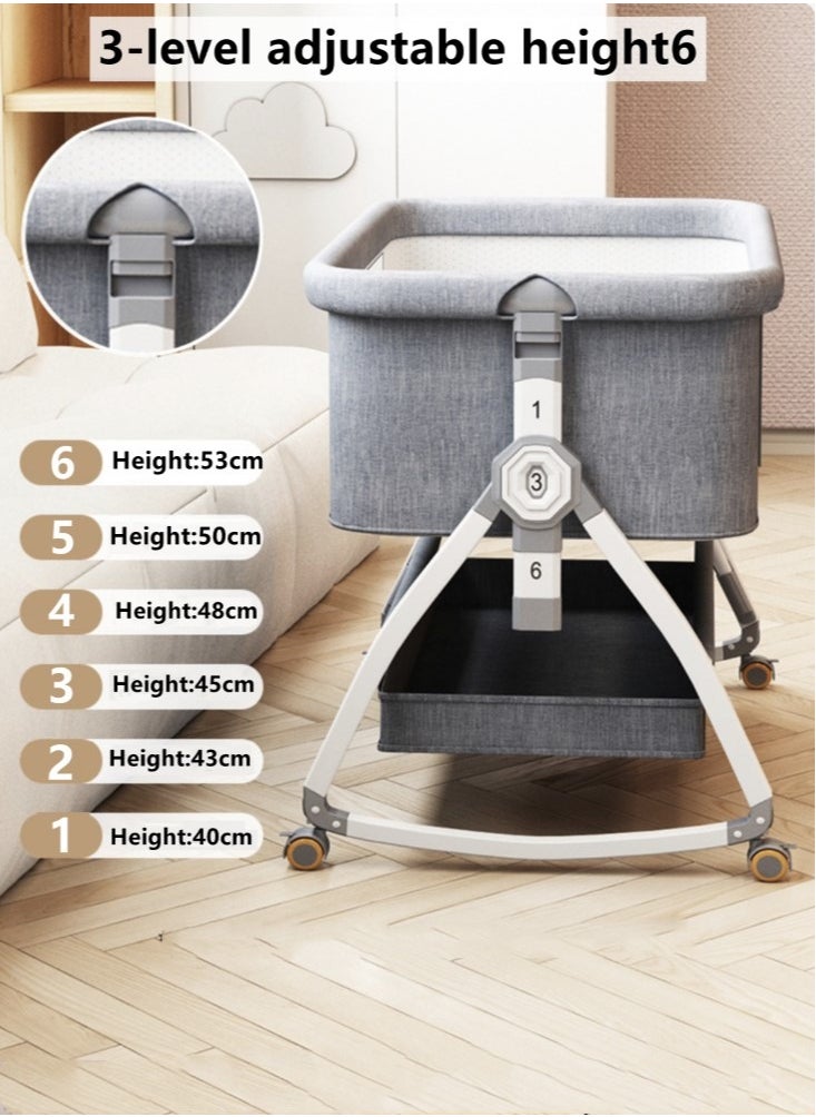 Kutis - 1-Piece Baby Bassinet Bedside Sleeper Bedside Crib Easy Folding Portable Crib Travel Baby Bed with Adjustable Height and Mattress Grey 90x50x83 cm - Image 1
