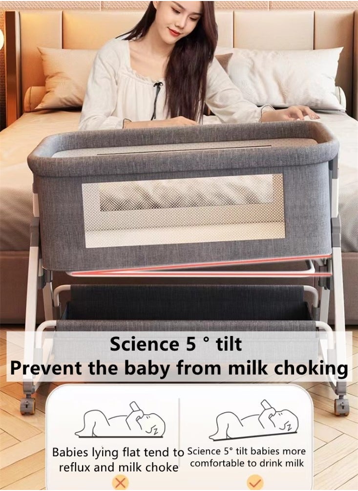 Kutis - 1-Piece Baby Bassinet Bedside Sleeper Bedside Crib Easy Folding Portable Crib Travel Baby Bed with Adjustable Height and Mattress Grey 90x50x83 cm - Image 1