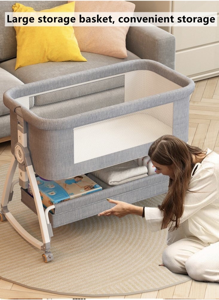Kutis - 1-Piece Baby Bassinet Bedside Sleeper Bedside Crib Easy Folding Portable Crib Travel Baby Bed with Adjustable Height and Mattress Grey 90x50x83 cm - Image 1