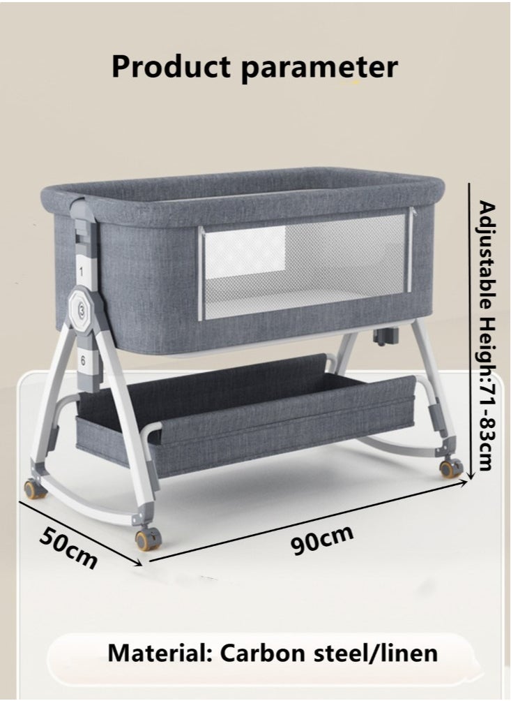 Kutis - 1-Piece Baby Bassinet Bedside Sleeper Bedside Crib Easy Folding Portable Crib Travel Baby Bed with Adjustable Height and Mattress Grey 90x50x83 cm - Image 1