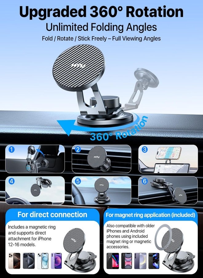 HTU 【2025 Military-Grade】HTU for MagSafe Car Mount【Upgraded Strongest Magnetic&Suction】Magnetic Phone Holder Cell Stand for Phone Holders for Your Car for Tesla Truck Cradle for iPhone 17 16 15 Air,Black - Image 5