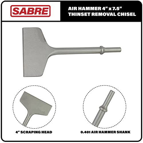 Sabre Tools 4 Inch x 7.5 Inch Air Hammer Chisel Bit for Thinset Removal, Thinset Scaling, Tile Removal, Pneumatic Chisel, 0.401 Shank - Image 3