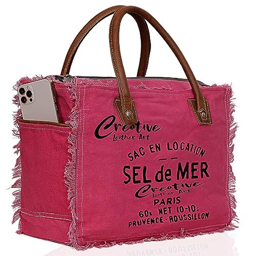 CREATIVE LEATHER ART CLA Bags Sel De Mer Upcycled Canvas Hand Bag Upcycled Canvas & Cowhide Tote Bag, Upcycled Canvas & Cowhide Leather Bag - Image 5