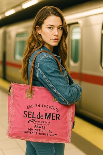 CREATIVE LEATHER ART CLA Bags Sel De Mer Upcycled Canvas Hand Bag Upcycled Canvas & Cowhide Tote Bag, Upcycled Canvas & Cowhide Leather Bag - Image 4