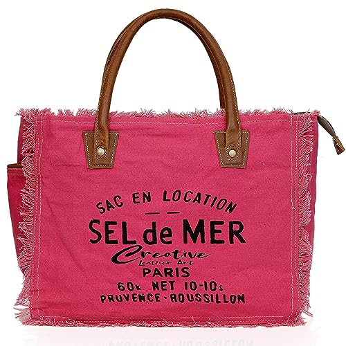 CREATIVE LEATHER ART CLA Bags Sel De Mer Upcycled Canvas Hand Bag Upcycled Canvas & Cowhide Tote Bag, Upcycled Canvas & Cowhide Leather Bag - Image 1