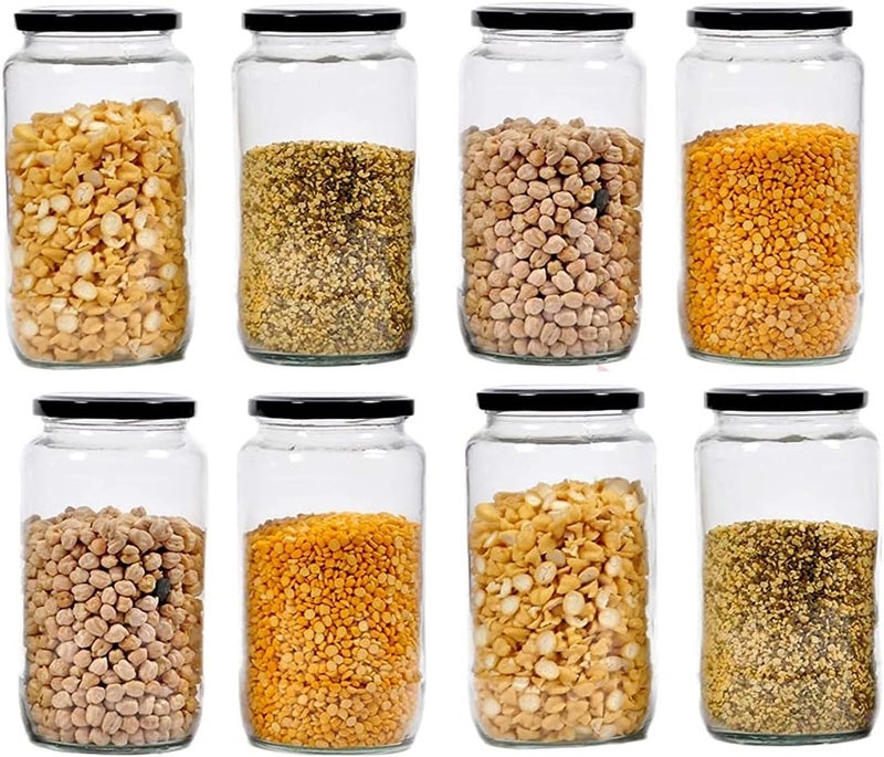 C V Cartvilla glass jar 1000 ml for kitchen storage / 1kg set of 8 1ltr with Air Tight Black Cap. Best to use in Kitchen, Home, Office, Hotel, Dhaba & Restaurant Storage Container. (1000 gram) - Image 1
