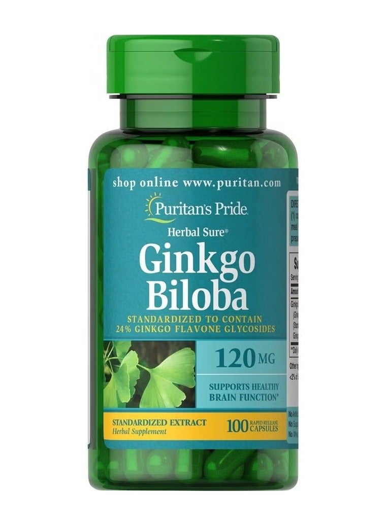 Puritan Ginkgo Biloba Standardized Extract 120 mg-100 Capsules - Image 1