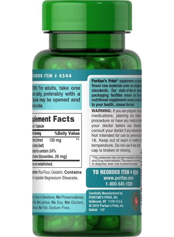 Puritan Ginkgo Biloba Standardized Extract 120 mg-100 Capsules - Image 2