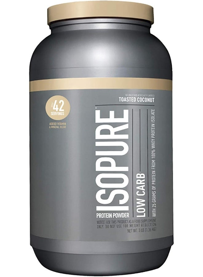 Isopure مسحوق بروتين واي معزول مع فيتامين سي وزنك لدعم المناعة، 25 جرام بروتين، منخفض الكربوهيدرات وصديق للكيتو. النكهة: جوز الهند المحمص، 3 أرطال (قد يختلف التعبئة)  - Image 1