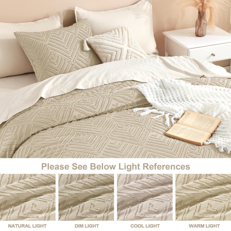 Litanika Litanika Khaki King Size Comforter Set  3 Pieces Tufted Boho Farmhouse Bedding Comforter Sets  Lightweight Fluffy Comforter Bed Set for All Season (104x90In Comforter and 2 Pillowcases)  - Image 5