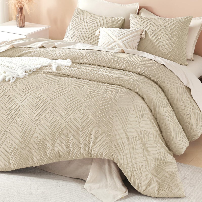Litanika Litanika Khaki King Size Comforter Set  3 Pieces Tufted Boho Farmhouse Bedding Comforter Sets  Lightweight Fluffy Comforter Bed Set for All Season (104x90In Comforter and 2 Pillowcases)  - Image 3