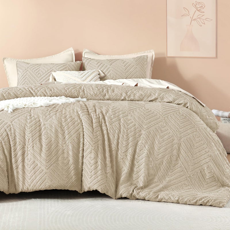Litanika Litanika Khaki King Size Comforter Set  3 Pieces Tufted Boho Farmhouse Bedding Comforter Sets  Lightweight Fluffy Comforter Bed Set for All Season (104x90In Comforter and 2 Pillowcases)  - Image 1