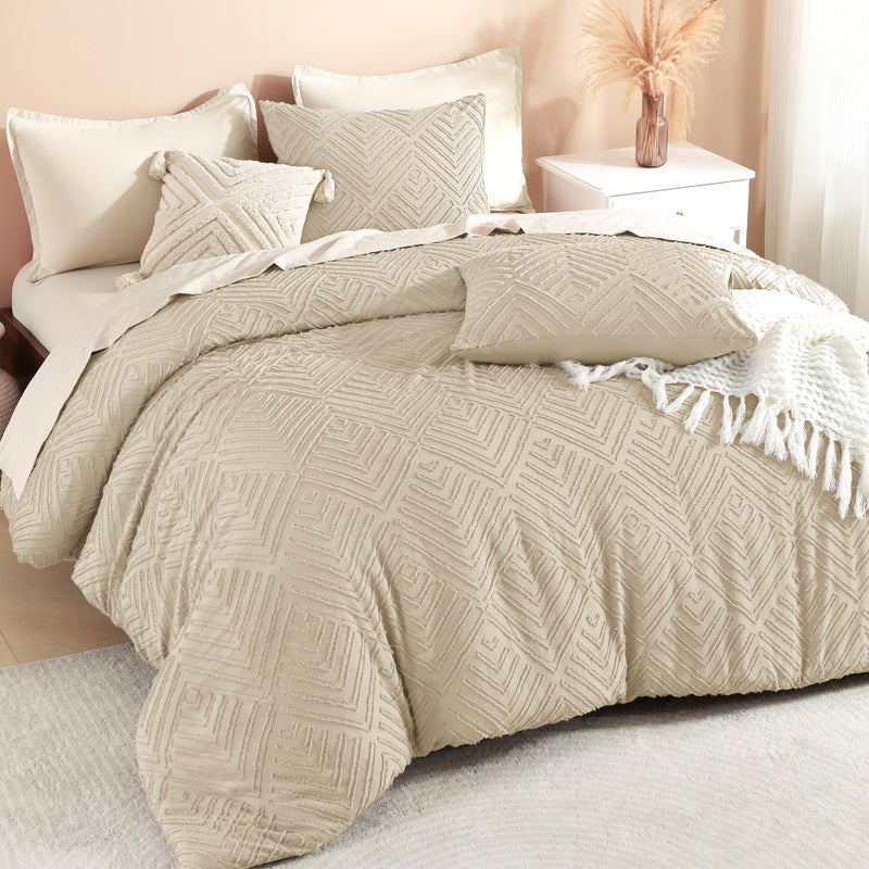 Litanika Litanika Khaki King Size Comforter Set  3 Pieces Tufted Boho Farmhouse Bedding Comforter Sets  Lightweight Fluffy Comforter Bed Set for All Season (104x90In Comforter and 2 Pillowcases)  - Image 2